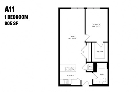 One Bedroom A11 805 SF - The Ballard Independent